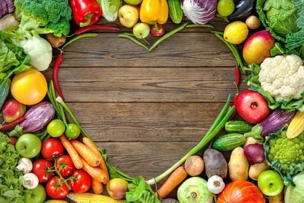 Fruit and vegetables in the shape of a heart 