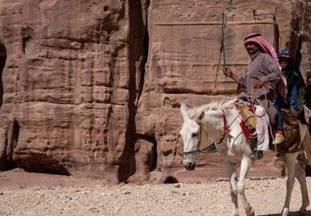 A horse being whipped in Petra park