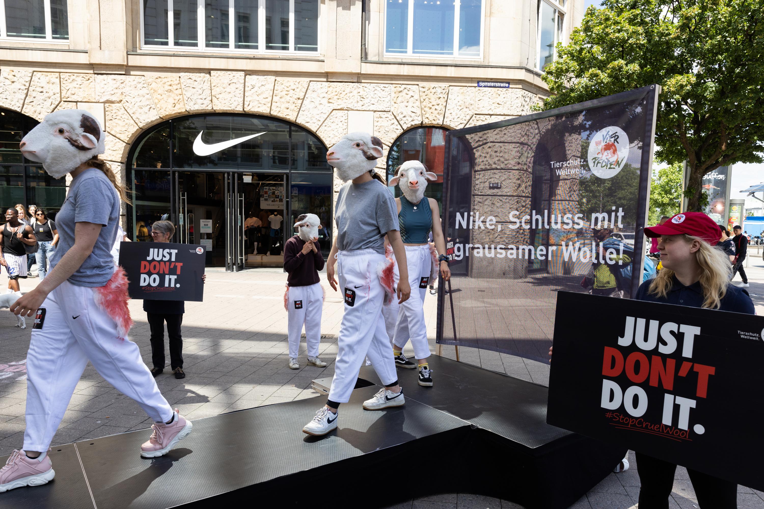 Action in front of the Nike store in Hamburg, Germany