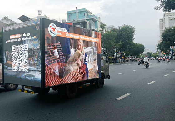 A truck equipped with LED screens to spread the message of ending the dog and cat meat trade in Vietnam