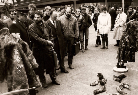 Heli Dungler in the early days, during an anti-fur protest