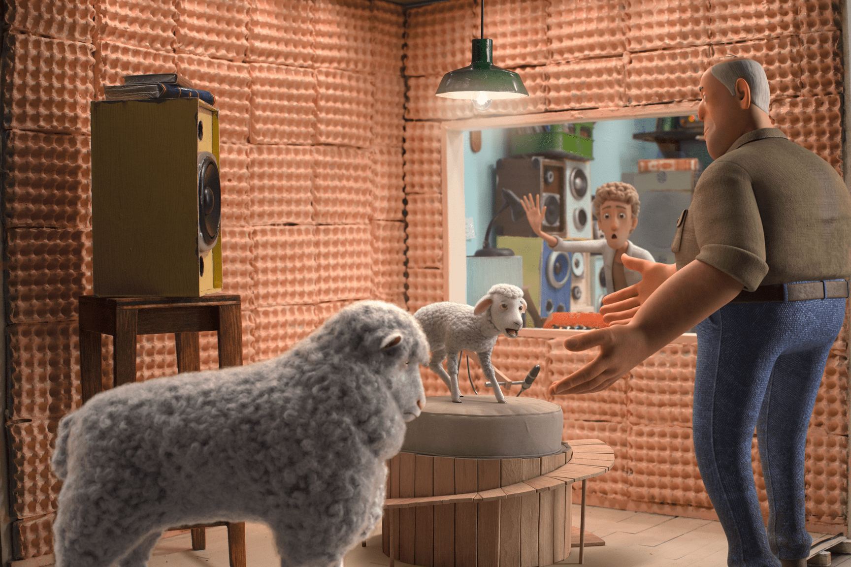 Lamb Sunny and Jesse together with the farmer Lamb Sunny and Jesse together with the farmer