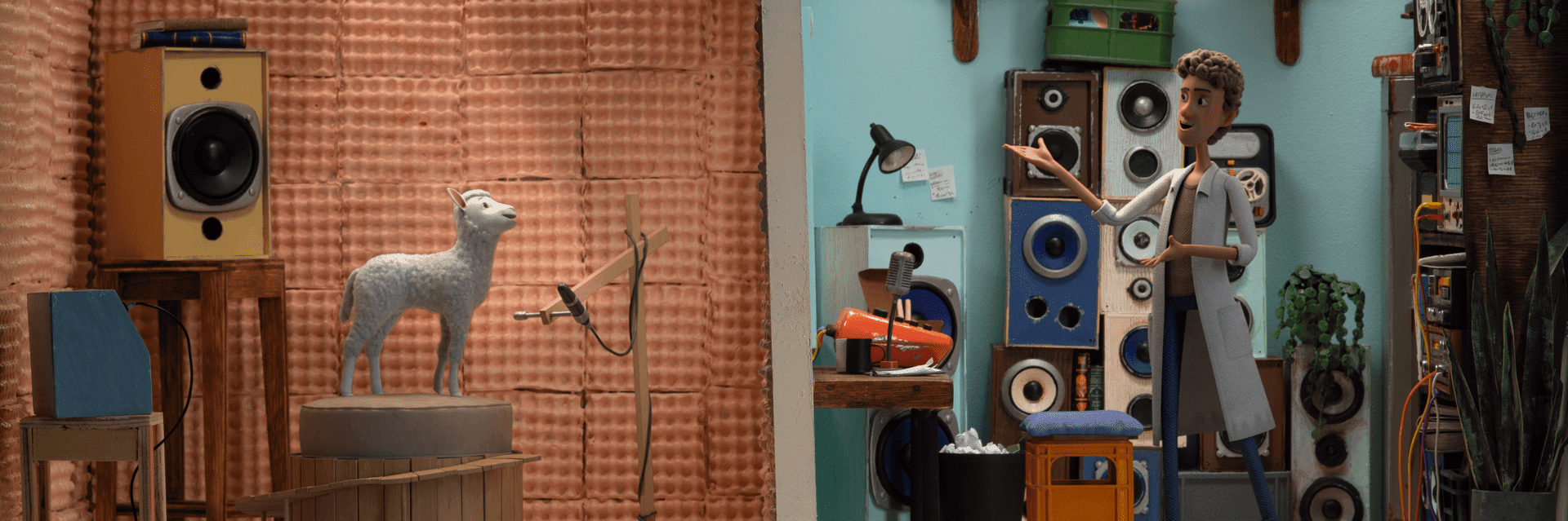 Screenshot from the animation video 'Be Their Voice' with lamb Sunny and Jesse