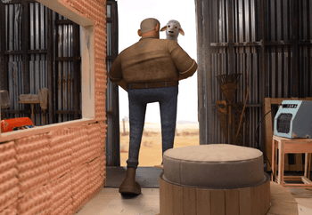 Lamb Sunny is being carried out by a farmer