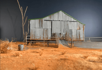 A close-up of the barn